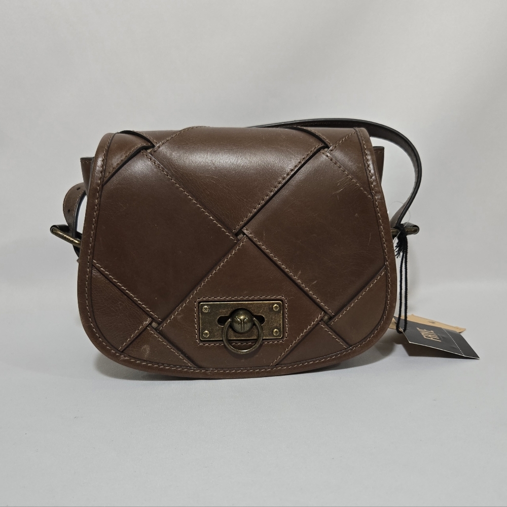 Frye Farrah Bold Weave Saddle Dark Brown Leather Purse